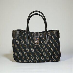 Dooney & Bourke Black Silver Monogram Canvas Leather Satchel Tote Bag